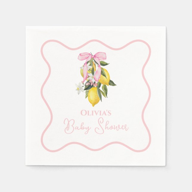 Lemon Pink Bow Preppy Coquette Baby Dusche Serviette (Vorderseite)