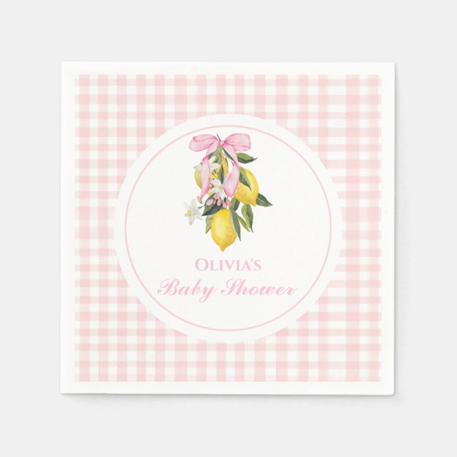 Lemon Pink Bow Preppy Coquette Babydusche Serviette (Vorderseite)