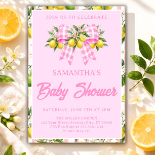 Lemon & Pink Gingham-Schleife Baby Shower Einladung