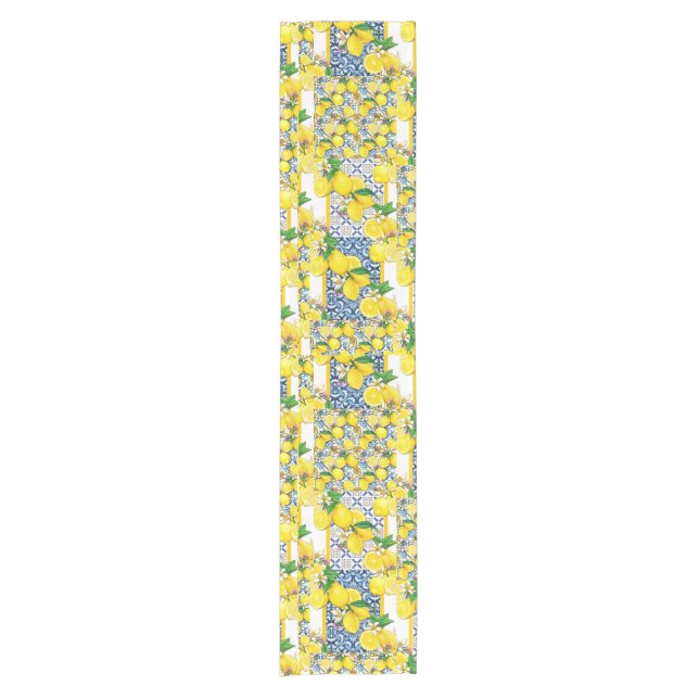 Lemon Portugiesisch Azulejo Mittelmeer Santorini Kurzer Tischläufer (Vorderseite)