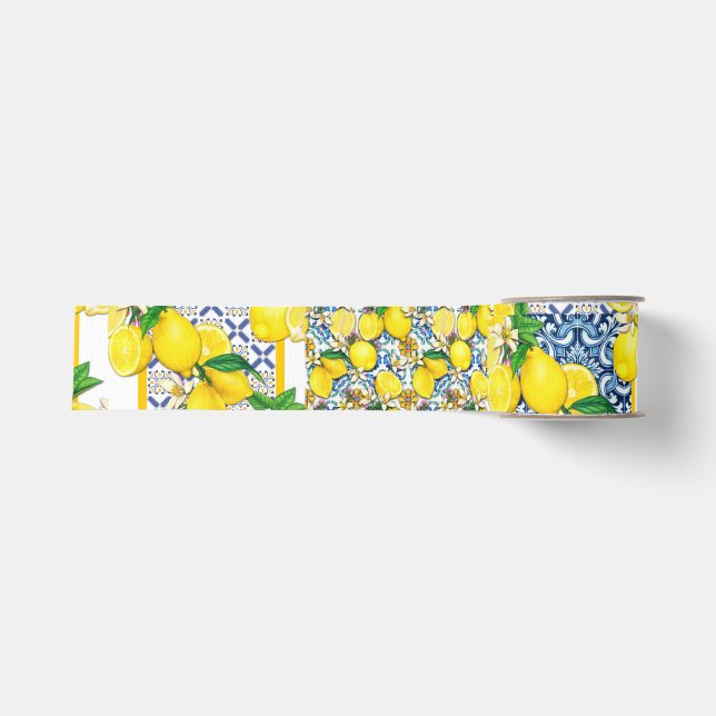 Lemon Portugiesisch Azulejo Mittelmeer Santorini Ripsband (Vorderseite)