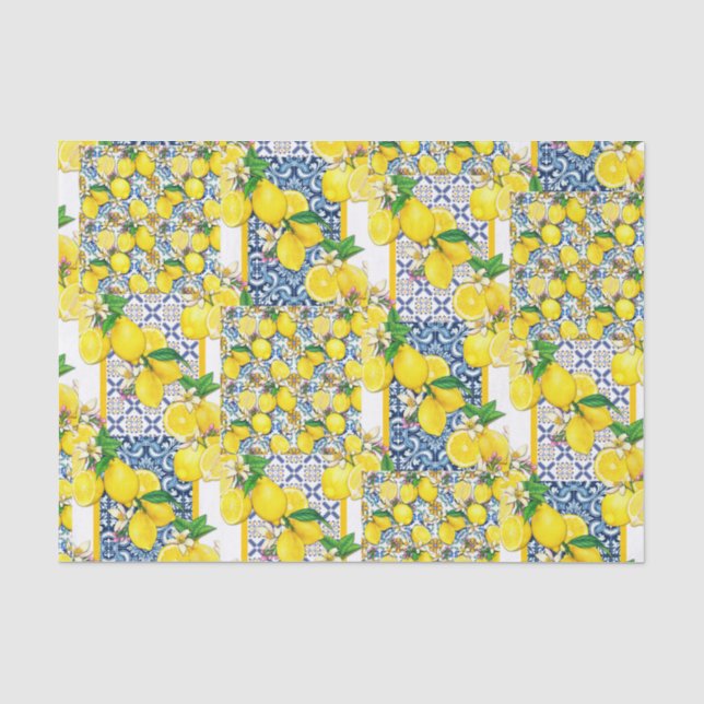 Lemon Portuguese Azulejo Mediterranean Santorini  Seidenpapier (Vorderseite)