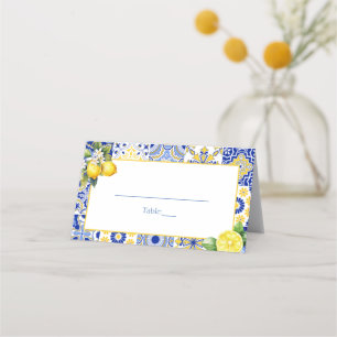 Lemon Positano Blue Tiles Mediterranean Wedding Platzkarte