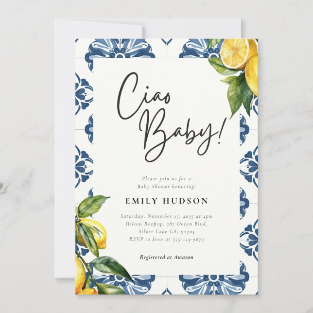 Lemon Positano Italienische Babydusche Einladung (Vorderseite)