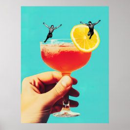 Lemon Print Leap | Cocktail Art | Fun Art Poster