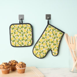 Lemon Print Ofenhandschuh & Topflappen-Set