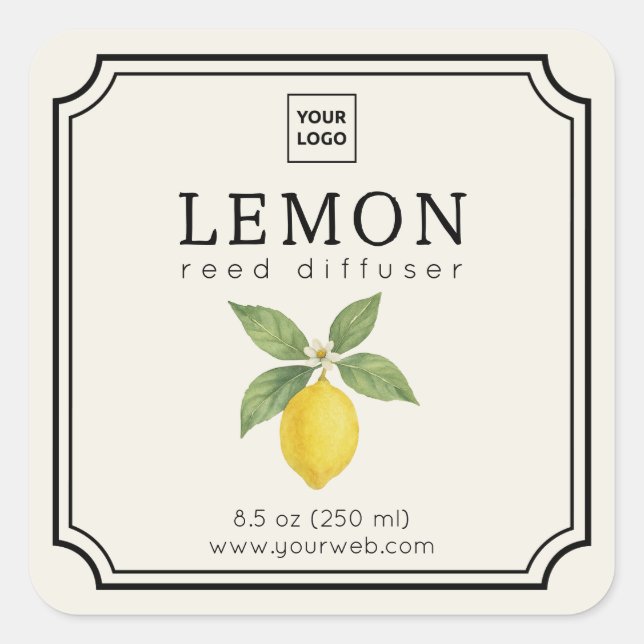 Lemon Reed Diffuser Label Quadratischer Aufkleber (Vorderseite)