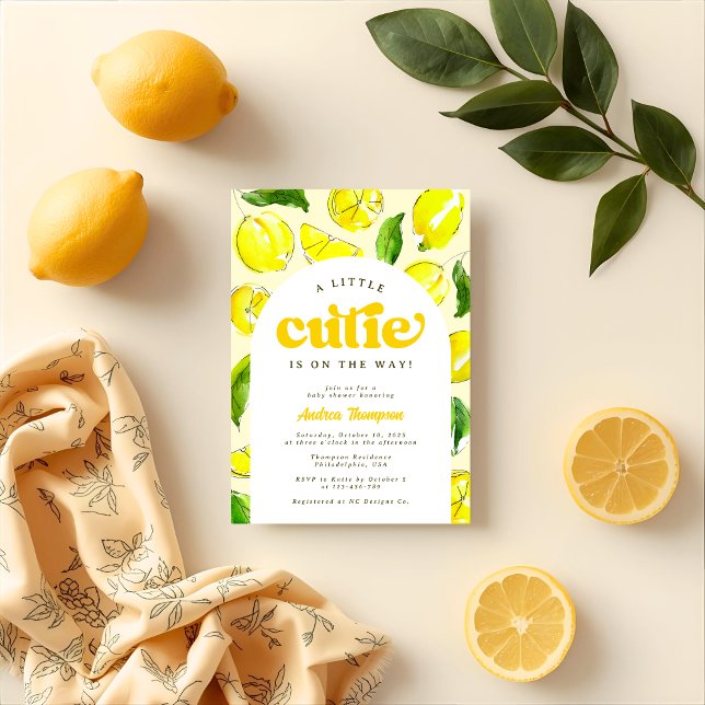 Lemon Retro Arch Kleine Süsse Gelbe Babydusche Einladung (Von Creator hochgeladen)