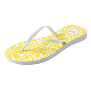 Lemon-Scheiben Monogramm Gelb- und rosa Flip Flops