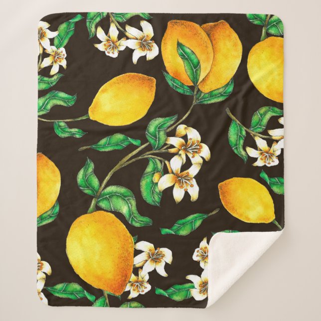 Lemon Seamless Muster handgemalt in Aquarellfarbe Sherpadecke (Vorderseite)