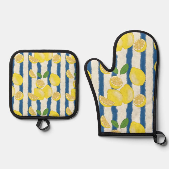 Lemon Seamless Pattern Pot Holder and Oven Mitt Ofenhandschuh & Topflappen-Set (Vorderseite)