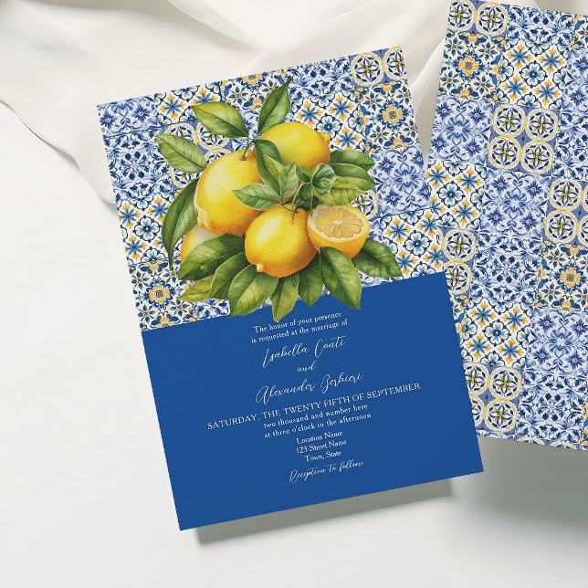 Lemon Sicilian Italian Blue Wedding Einladung (Von Creator hochgeladen)