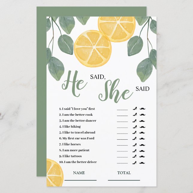 Lemon Slice Er sagte, sie sagte Bridal Game (Vorne/Hinten)