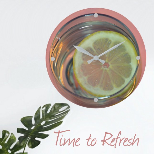 Lemon Slice in Water Time to Refresh Große Wanduhr (Von Creator hochgeladen)