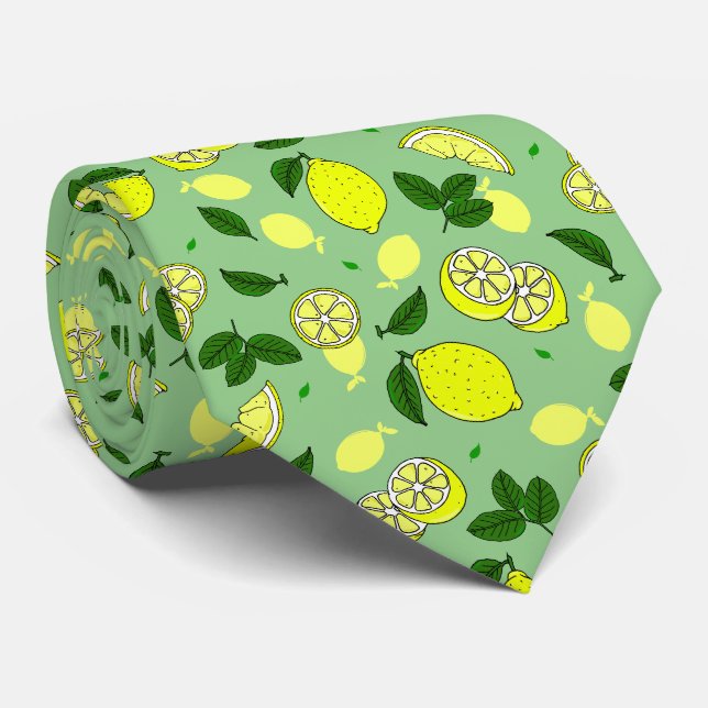 Lemon Slices and Green Blätter Lemon Food Pattern Krawatte (Gerollt)