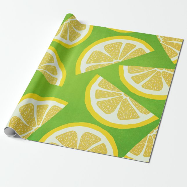 Lemon Slices on Lime Green Background Geschenkpapier (Ungerollt)