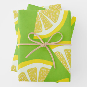 Lemon Slices on Lime Green Background Geschenkpapier Set