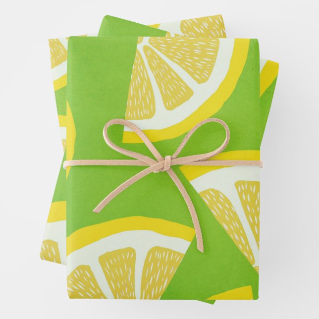Lemon Slices on Lime Green Background Geschenkpapier Set (Beispiel)