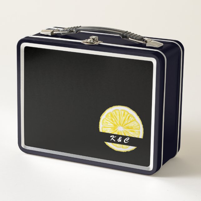Lemon Slices Wasserfarbe Personalisiert Metall Brotdose (Vorderseite)