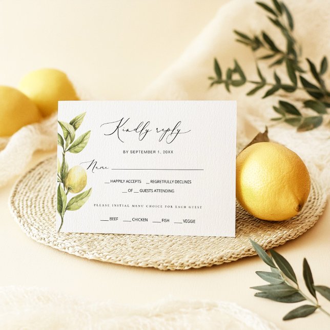 Lemon Sorrento Citrus Wedding RSVP Karte (Von Creator hochgeladen)