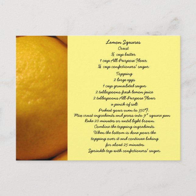 Lemon Squares Rezept Postkarte (Vorderseite)