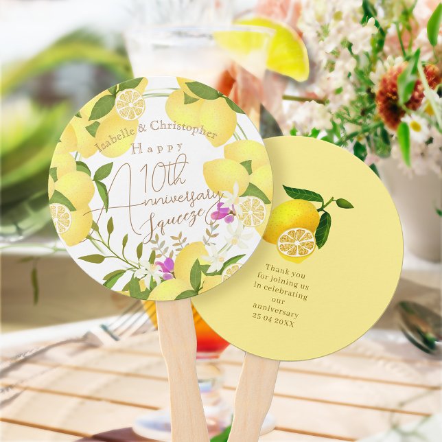 Lemon Squeeze White Fächer (10th Wedding Anniversary Thank You hand Fan)