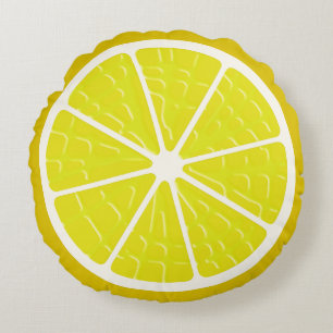 Lemon Stilisierte Fruchtscheibe Rundes Kissen
