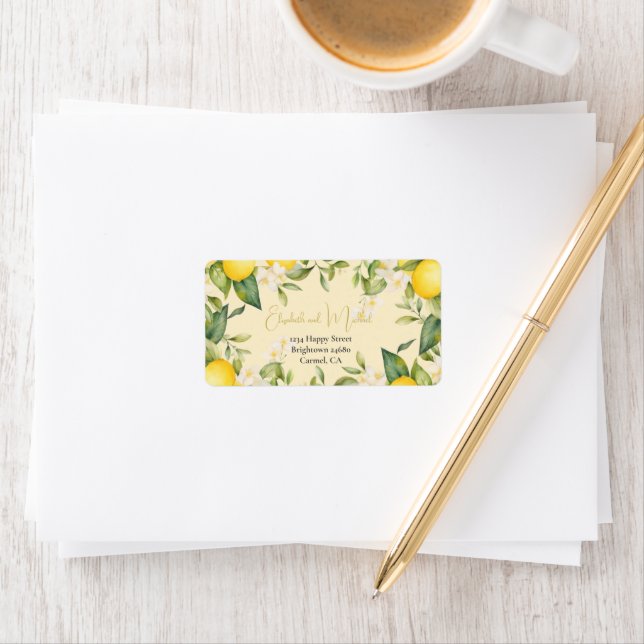 Lemon Summer Citrus Hochzeitseinladung Adressaufkleber (Insitu)