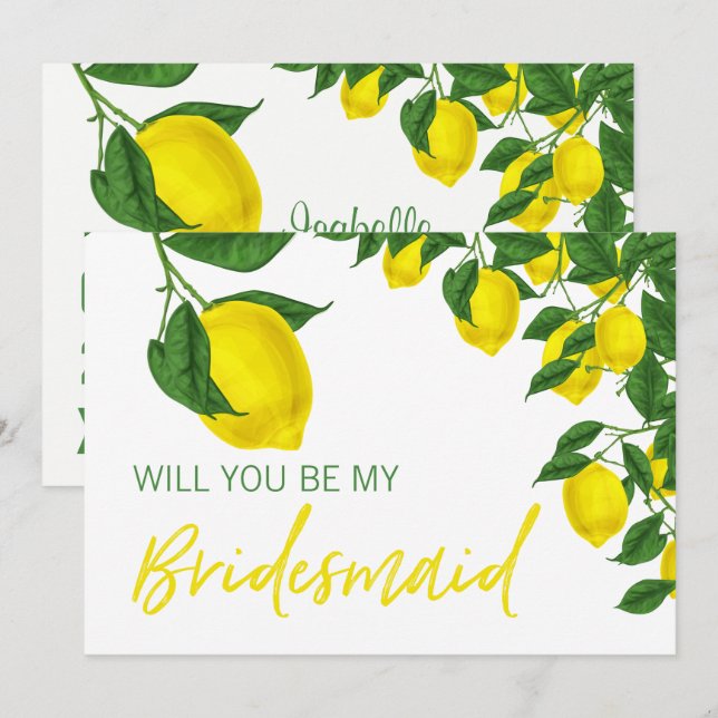 Lemon Summer Werden Sie meine Bridesmaid sein Einladung (Vorne/Hinten)