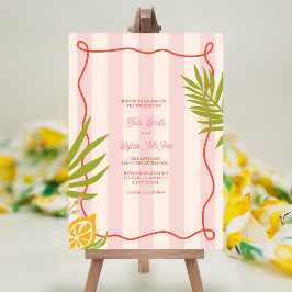 Lemon Swirl Pink Stripe Palm Wedding Einladung
