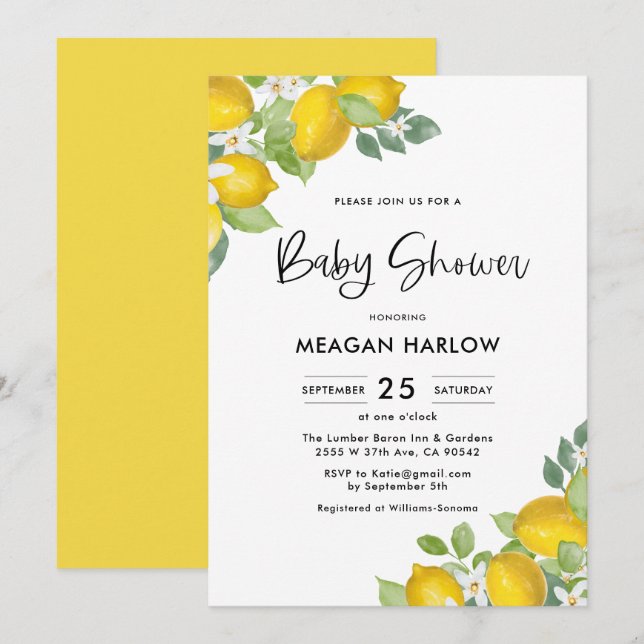 Lemon Theme Baby Shower Oh Baby Dusche Einladung (Vorne/Hinten)