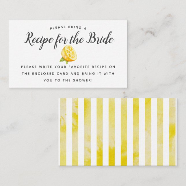 Lemon Theme Brautparty Rezept Card Begleitkarte (Vorne/Hinten)
