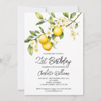Lemon Theme Watercolor 21. Geburtstag Party Einladung