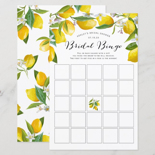 Lemon Themed Brautparty Bingospiele, (Vorne/Hinten)