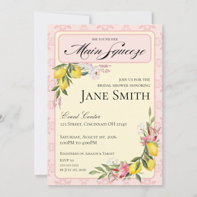 Lemon Themed Bridal Shower Invitation (Devant)