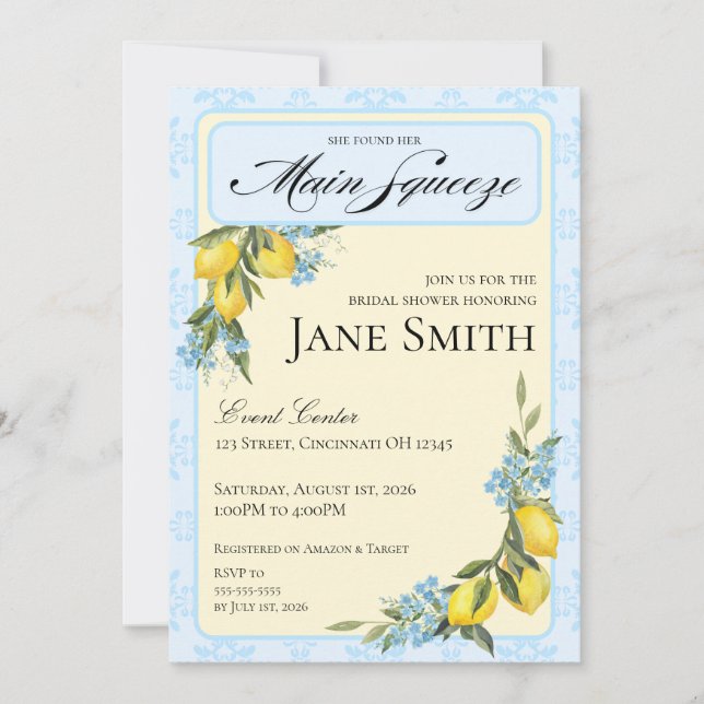 Lemon Themed Bridal Shower Invitation (Devant)