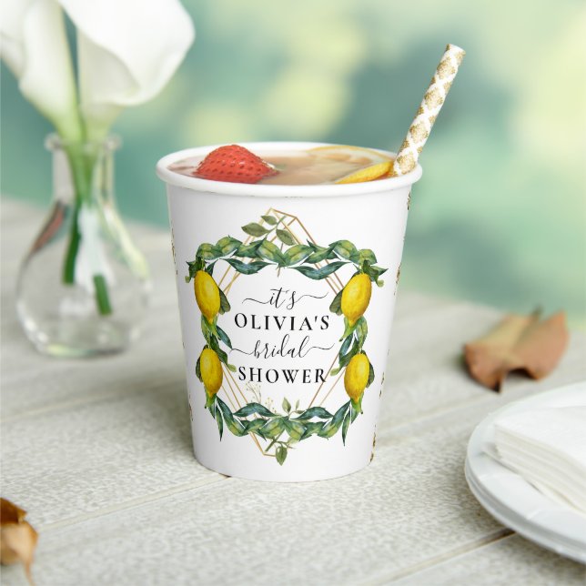 Lemon Themed Geometric Brautparty Paper Cups Pappbecher (In Situ)