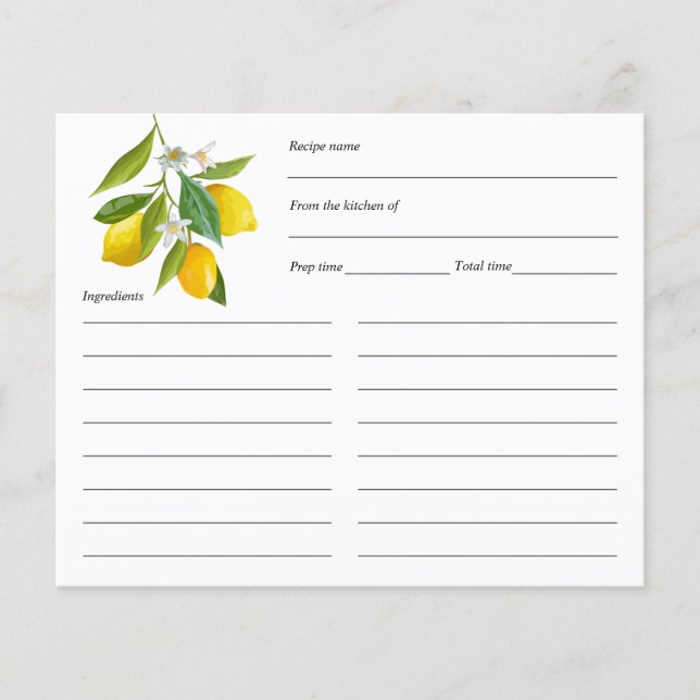 Lemon themed, Rezept Karte personalisiert (Vorderseite)