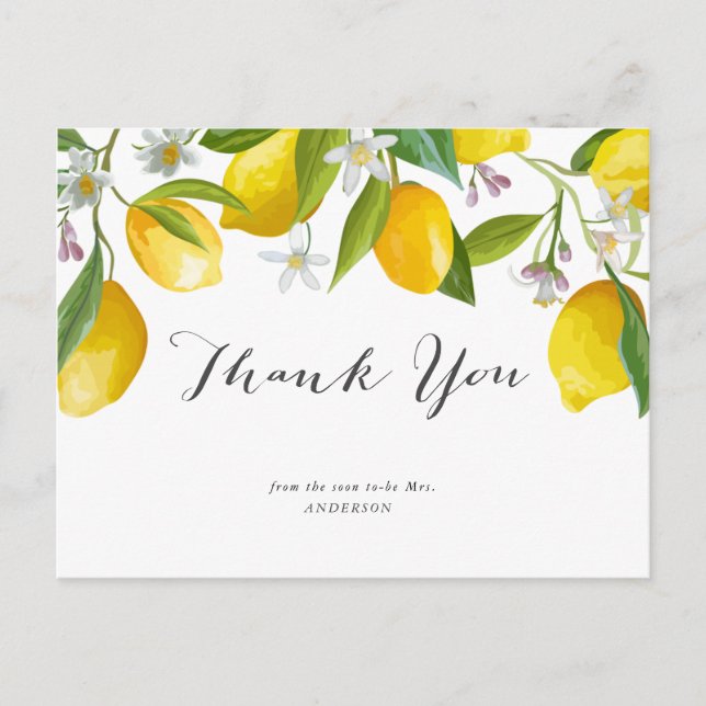 Lemon themed, Sommer Brautparty vielen Dank Postkarte (Vorderseite)