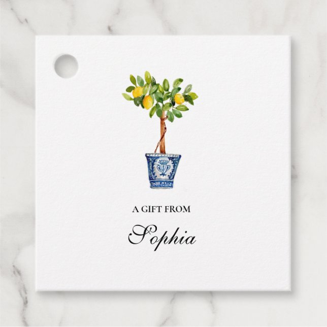 Lemon Topiary Wasserfarbengeschenk Geschenkanhänger (Vorderseite)