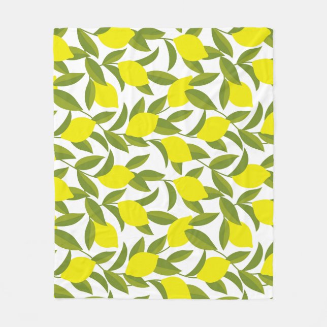 Lemon Tree Art: Gelbe Zitrusfrüchte Nahtlose Muste Fleecedecke (Vorderseite)