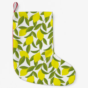 Lemon Tree Art: Gelbe Zitrusfrüchte Nahtlose Muste Kleiner Weihnachtsstrumpf