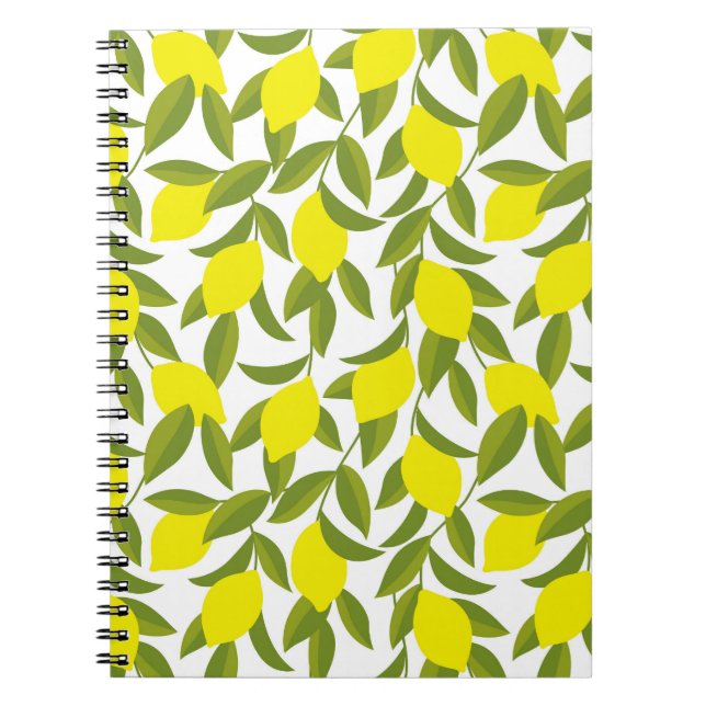 Lemon Tree Art: Gelbe Zitrusfrüchte Nahtlose Muste Notizblock (Vorderseite)