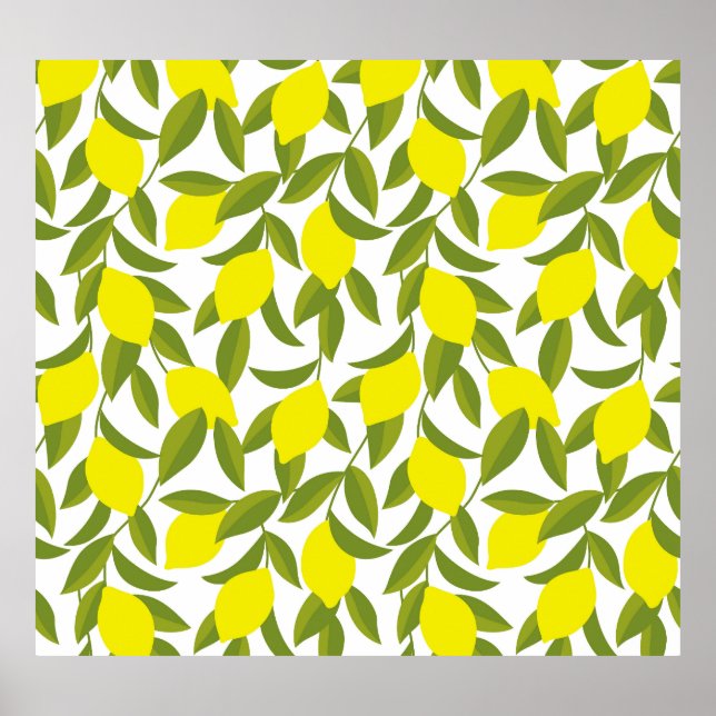 Lemon Tree Art: Gelbe Zitrusfrüchte Nahtlose Muste Poster (Vorne)