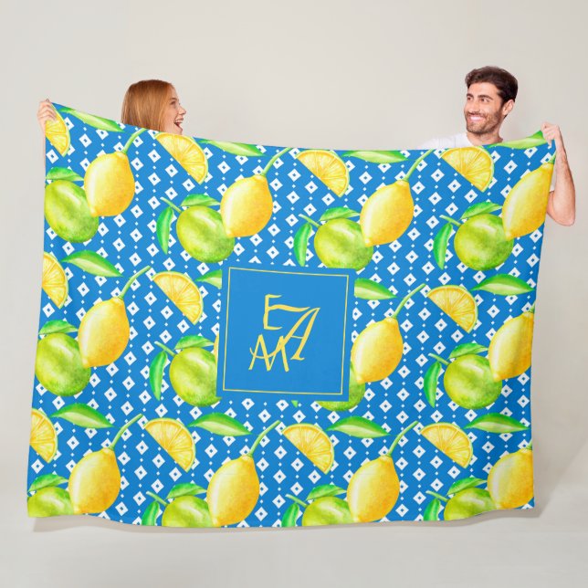 Lemon Tree Ocean Blue MONOGRAM Hochzeitsgeschenk Fleecedecke (Beispiel)