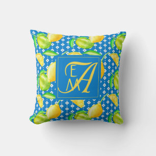 Lemon Tree Ocean Blue MONOGRAM Newlyweds Wedding Kissen