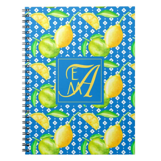 Lemon Tree Ocean Blue MONOGRAM Newlyweds Wedding Notizblock (Vorderseite)