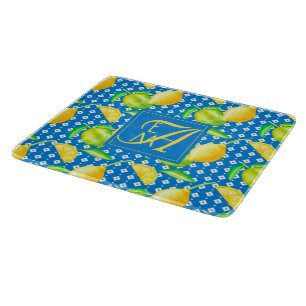 Lemon Tree Ocean Blue MONOGRAM Newlyweds Wedding Schneidebrett