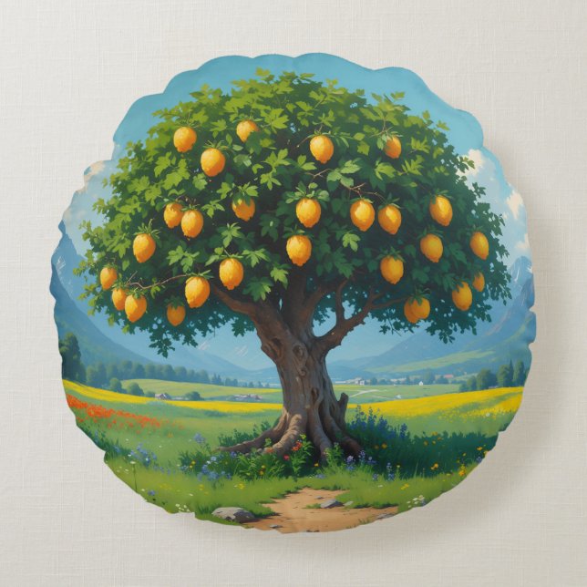 Lemon Tree Rundes Kissen (Vorderseite)