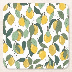 Lemon Tropical: Helles Vintage-Nahtlosmuster Rechteckiger Pappuntersetzer